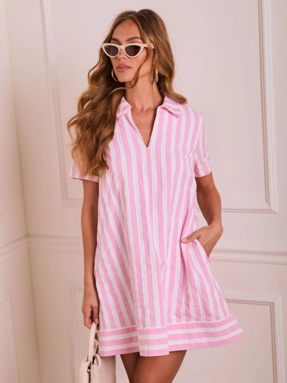 NWT VICI Sweet Line Striped Mini Shirt Dress